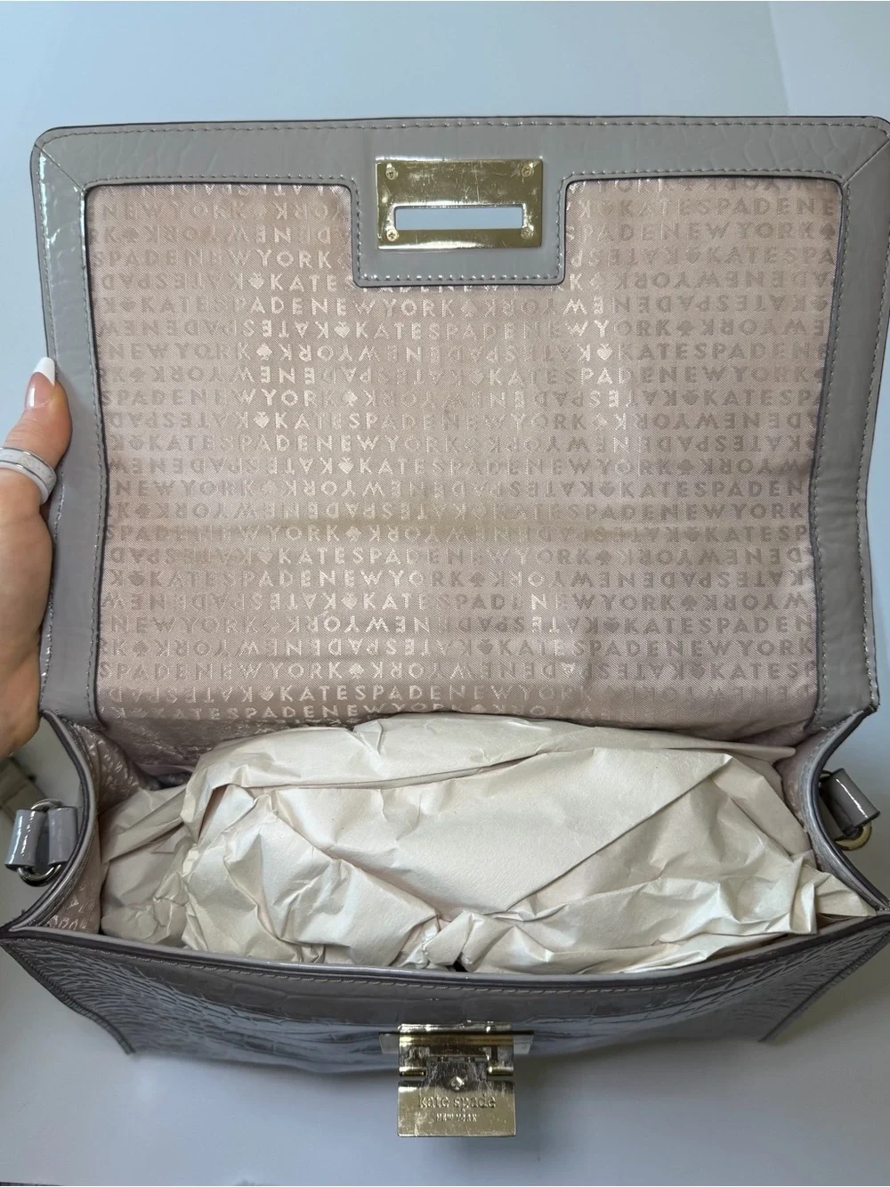 Kate Spade Gray Croc-Embossed Top Handle Satchel